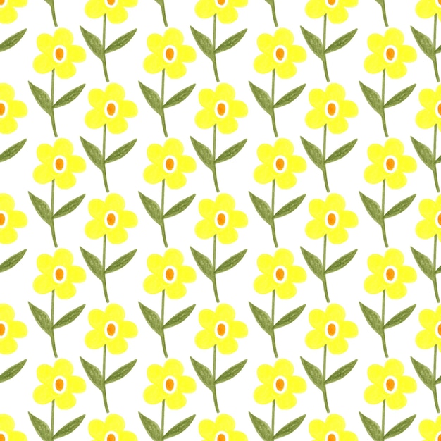 Vector seamless pattern with yellow daisy flowers