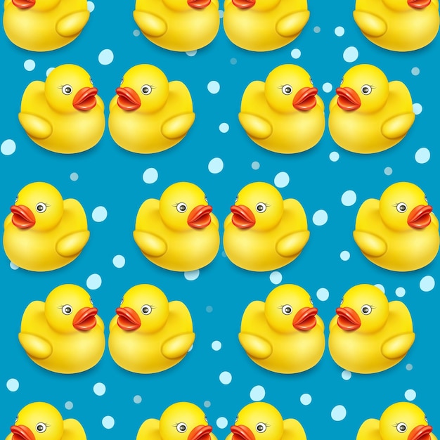 Seamless pattern with yellow duck toy blue