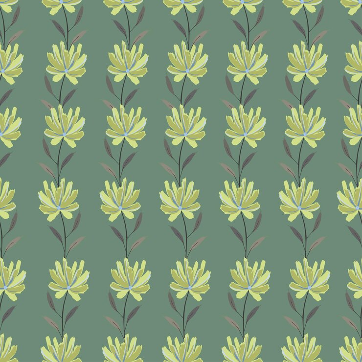 Vector a seamless pattern with yellow flowers on a green background vector art illustration