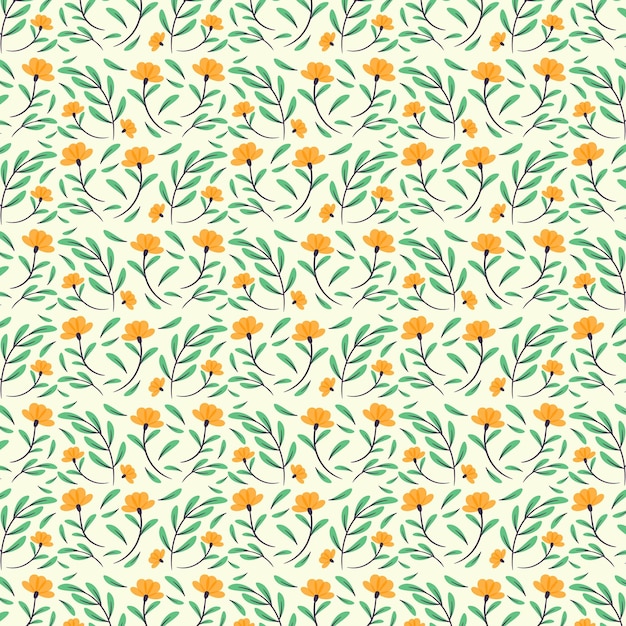 A seamless pattern with yellow flowers and leaves