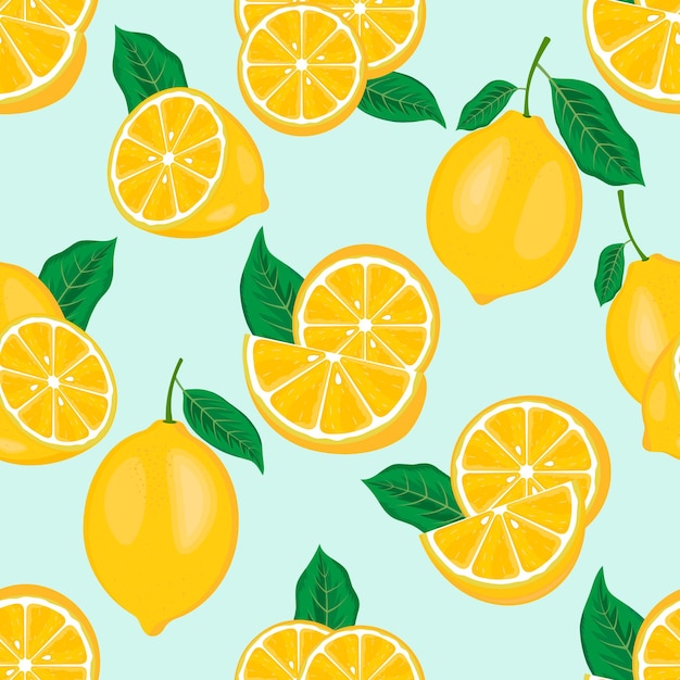 Vettore modello senza cuciture con fette di limoni succosi freschi gialli