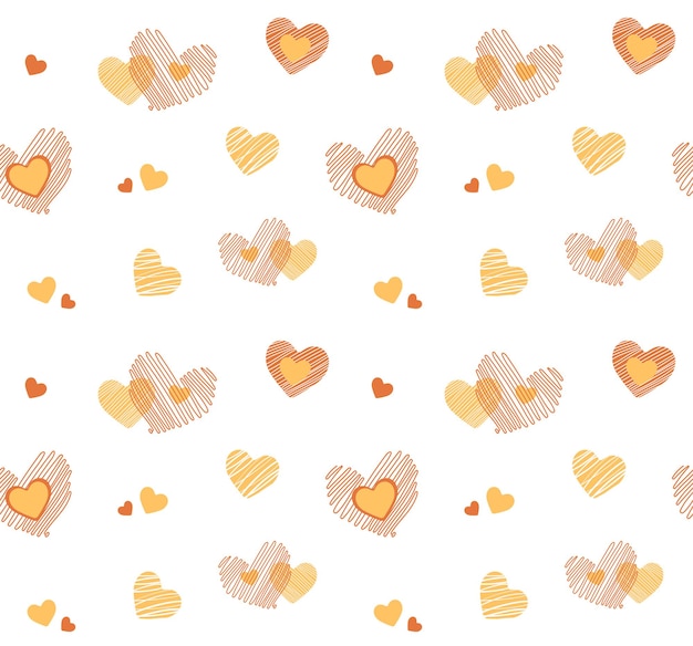 Seamless pattern with yellow hearts on white background