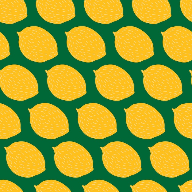 Modello senza cuciture con sfondo giallo limone succoso illustrazione di frutta estiva vettoriale carina design mix di frutta per tessuto e arredamento