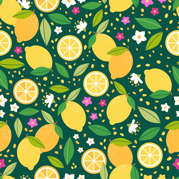 Seamless pattern with yellow lemons