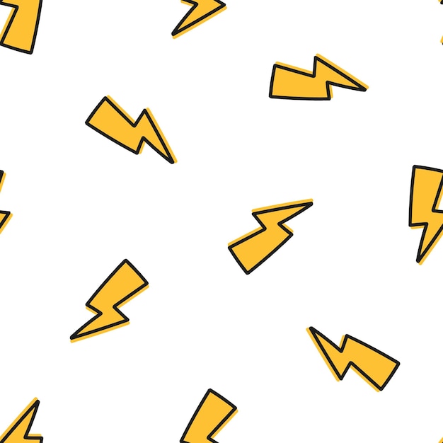 Seamless pattern with yellow lightning bolts