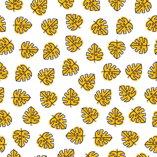 Modello senza cuciture con foglie di monstera contorno giallo.