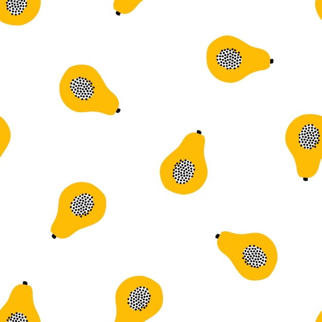 Seamless pattern with yellow papaya fruit