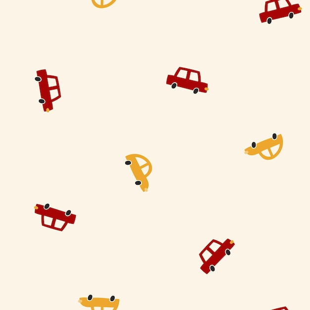 Vector seamless pattern with yellow and red cars