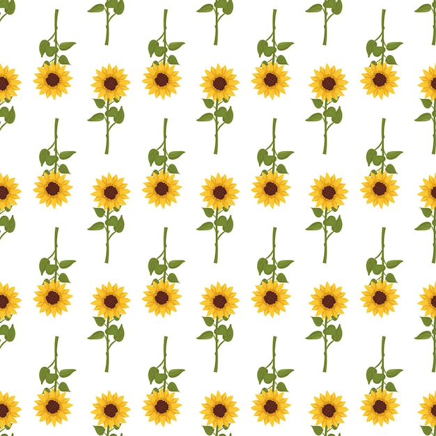 Seamless pattern with yellow sunflowers on white background Print with element of nature plant for decoration and design Vector flat illustration