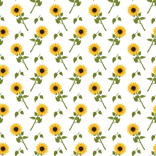 Vettore motivo senza cuciture con girasoli gialli su sfondo bianco stampa con elemento di pianta naturale per la decorazione e il design illustrazione piatta vettoriale