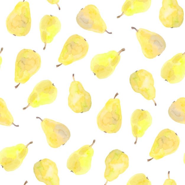 Seamless pattern with yellow vector pears ripe juicy fruits watercolor hand drawn illustration for packing design all over print