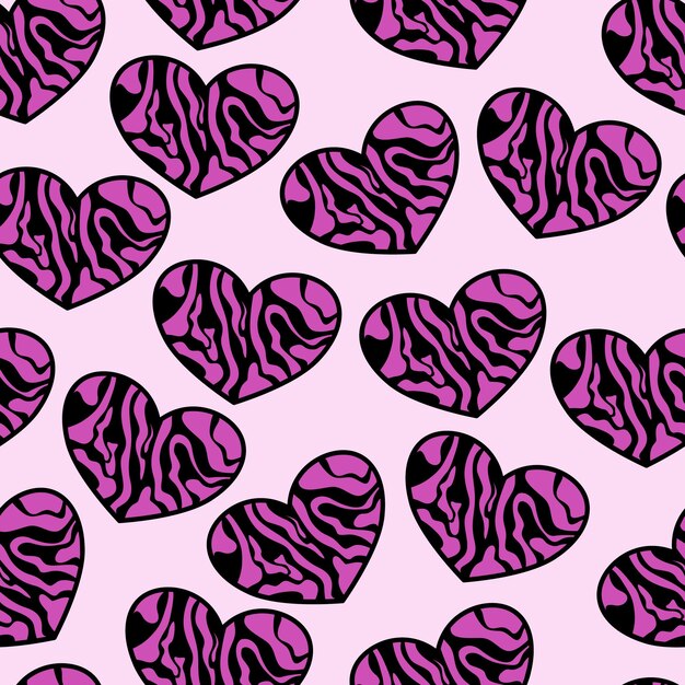 Seamless pattern with Zebra pink print textured hand drawn brush stroke heart shape