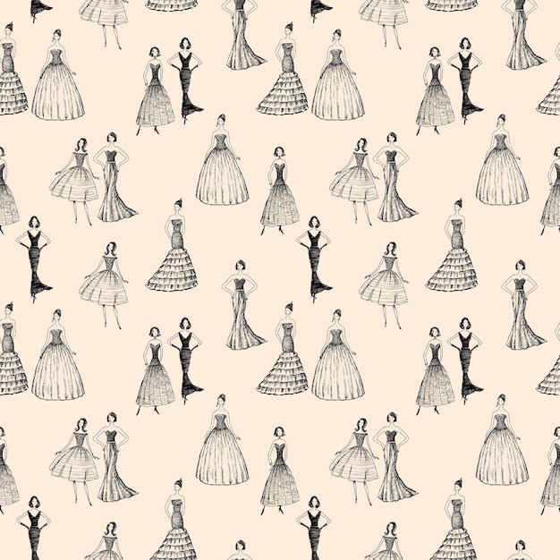 이브닝 드레스에 여성 스케치의 완벽 한 패턴