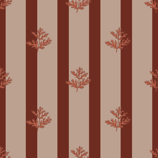 Бесшовный фон полынь на фоне полосы коричневый. красивый растительный орнамент. шаблон геометрической текстуры для ткани.