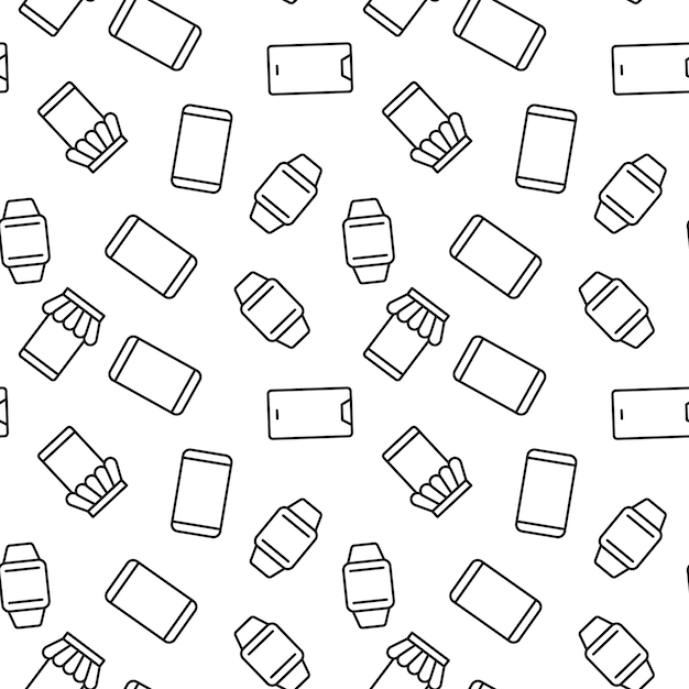 Vector seamless pattern of wristwatch online shop smartphone