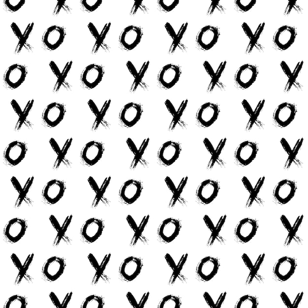 白い背景のXOXOハグ&キス略称シンボルグランジ手書きブレッシュ文字XOベクトルイラストバレンタインデーカードの織物などに簡単に編集できるテンプレート
