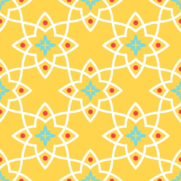 Seamless pattern yellow arabic ornamental ceramic tile