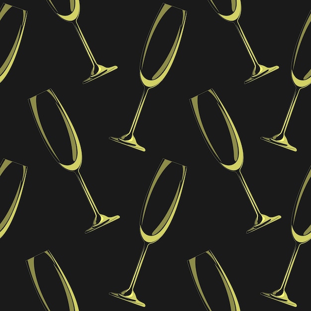 Seamless pattern. yellow champagne glasses isolated on black background. eps 10