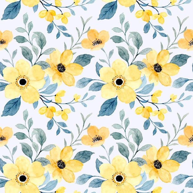 Vector seamless pattern of yellow floral with watercolor