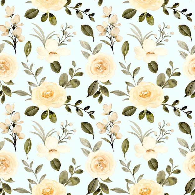 Vector seamless pattern of yellow rose flower with watercolor