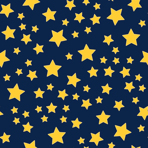 Seamless pattern of yellow stars on a dark background. Space pattern for wrapping paper. Vector