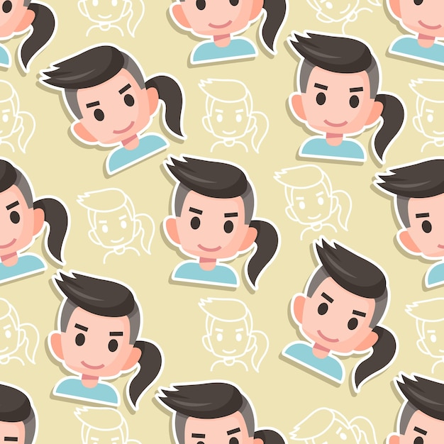 Seamless pattern young man character flat cartoon