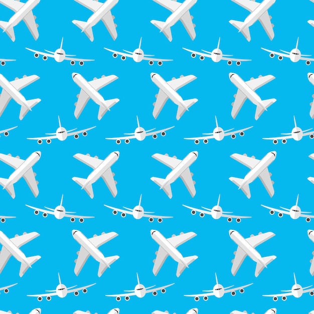 Vector seamless pattern for your ideas passenger plane in a flat style front view