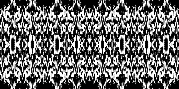 シームレス パターン幾何学的な部族幾何学バティック イカタズテック黒と白のシームレス パターン