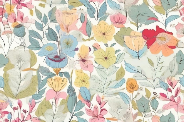 Seamless patterns of branches of roses buds and leaves on an isolated background watercolor flower