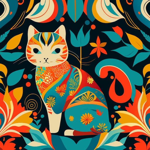 seamless patterns cat vector illustration