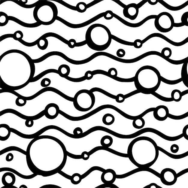 Seamless patterns combination of circles and wavy lines hand made