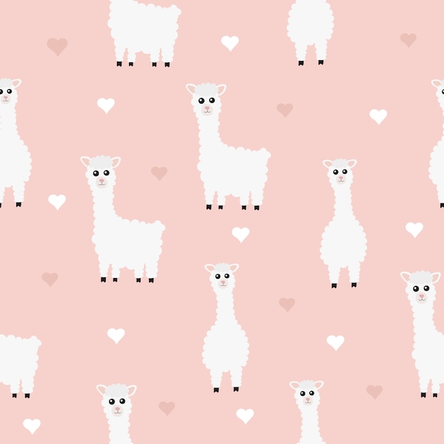 Seamless patterns simpatici animali lama o alpaca con il cuore