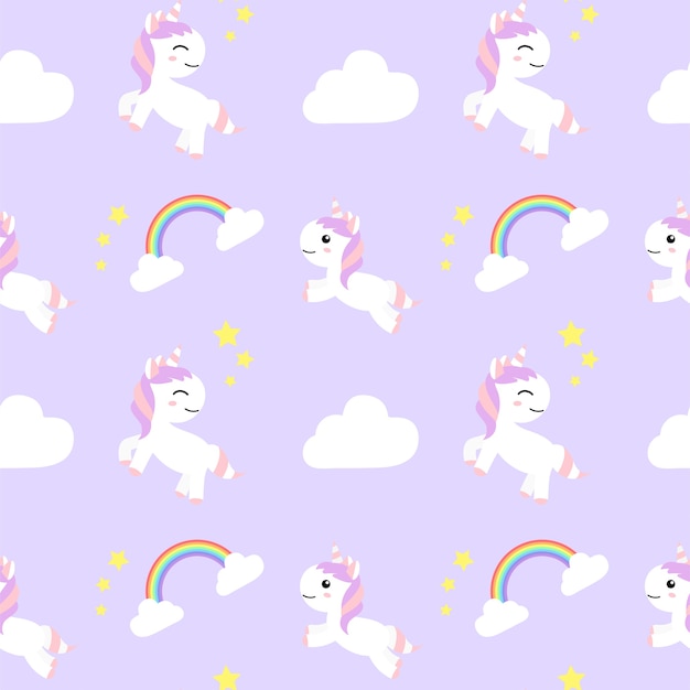 Seamless Patterns Cute Unicorns cartoon happy fun