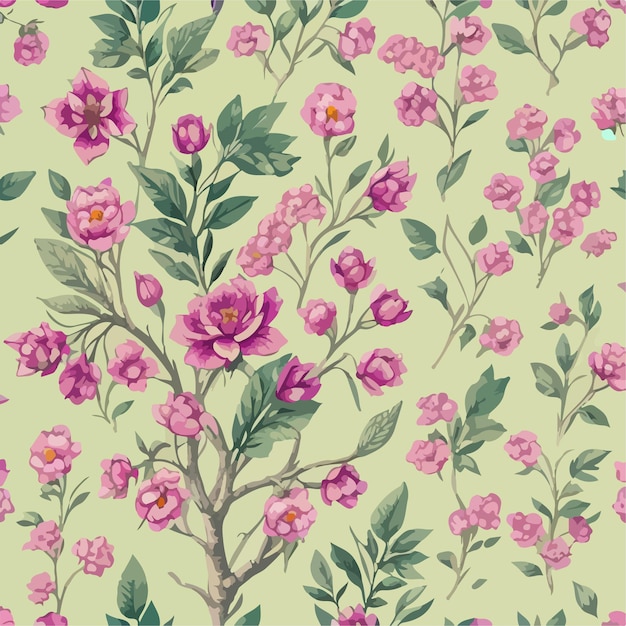 Seamless patterns of flowers and trees and repeating patterns design fabric art