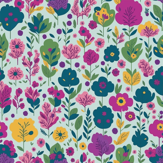 Seamless patterns of flowers and trees vector