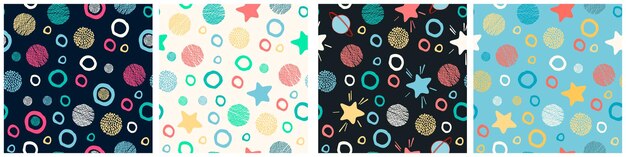 Vector seamless patterns set outer space concept hand drawn vector illustrations of stars