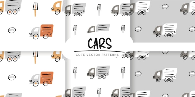 Disegni senza cuciture con auto scarabocchiate e segnali stradali stampa di tessuto per bambini carta digitale
