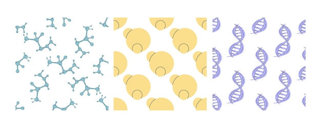 seamless patterns with molecules abstract circles and dna strands in flat doodle style
