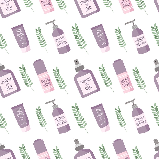 Vector seamless patterns with skincare products