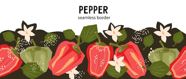 Vector seamless pepper vegetables repeatable ornate or border design flat vector isolated