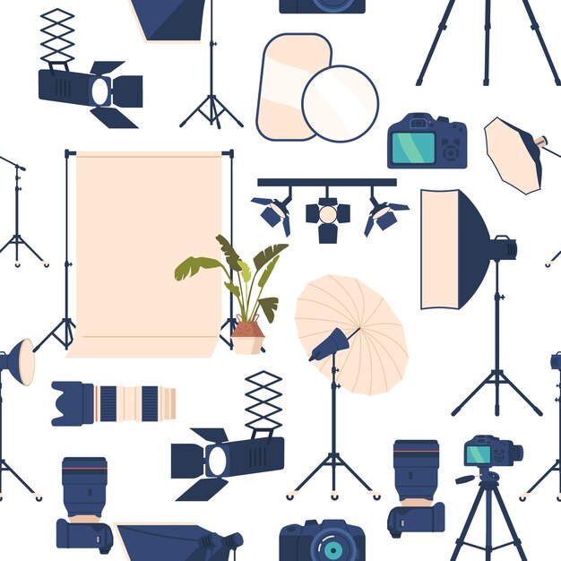 Seamless Photo Camera And Lens Pattern Perfect For Photography Enthusiasts And Professionals Vector Illustration