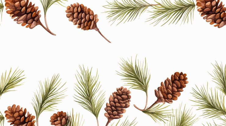 Vector seamless pine cones and branches pattern