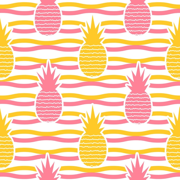 Vector seamless pineapple pattern in zigzag background