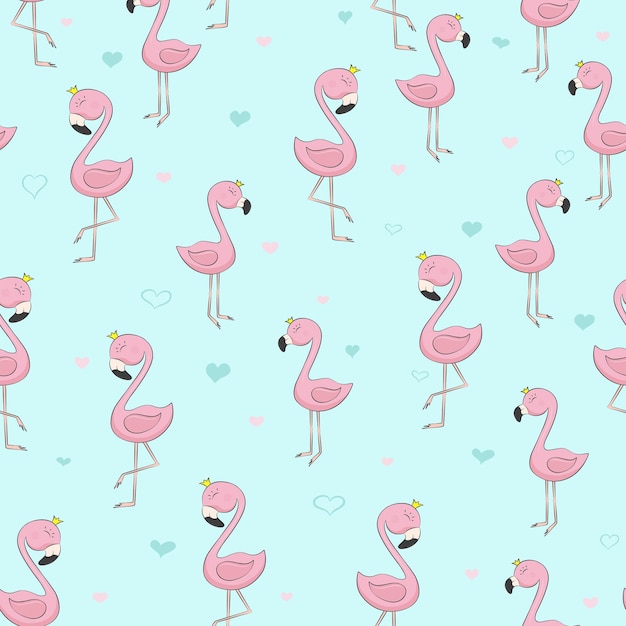 Seamless pink flamingo princess