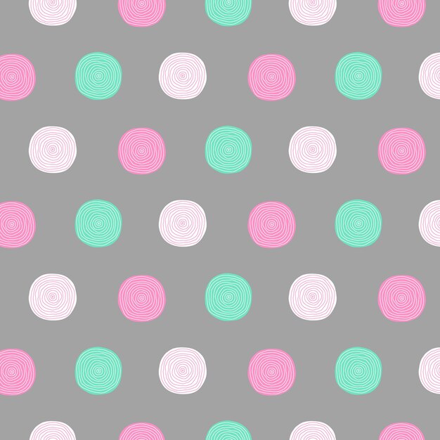 Seamless pink green and gray pattern of casual polka dots