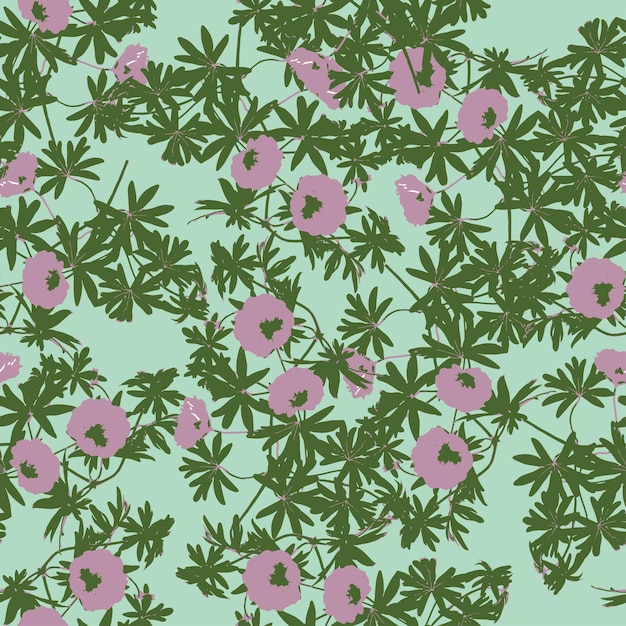 Вектор Бесшовные розовые рисованной полевые цветы узор фона для модной ткани