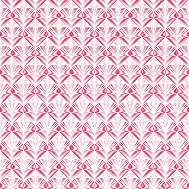 Seamless pink heartshaped pattern background made of lines as the main elements