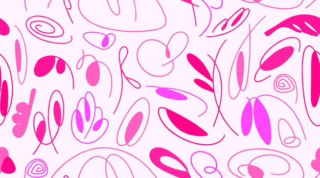 Seamless pink pattern with organic abstract elements hand drawn abstract colored doodles