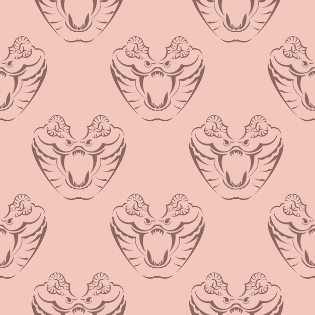 Seamless pink pattern with snake heads.