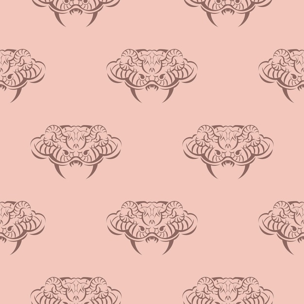 Seamless pink pattern with snake heads.